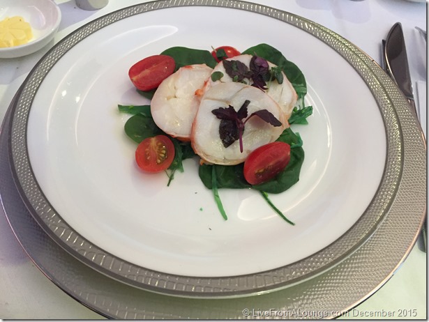 SQ Suites Lunch Service: Lobster Medallion on Baby Spinach