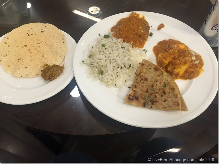 A sampling of Dinner: Rice, Parantha, Chicken curry & Paneer do Pyaza