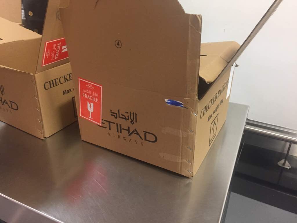 a cardboard boxes on a counter