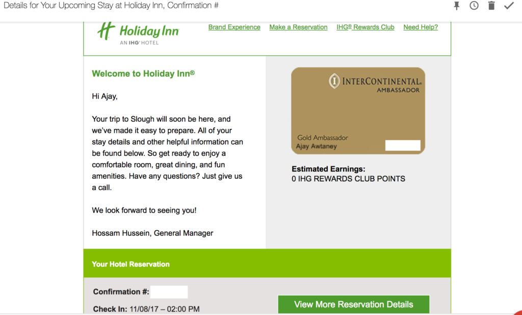 IHG Welcome Email
