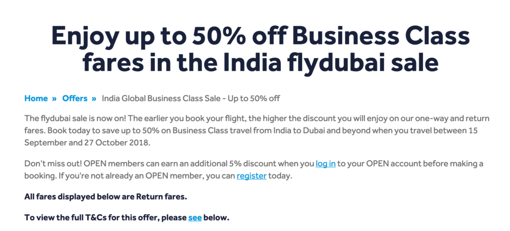 FlyDubai Business Class Sale