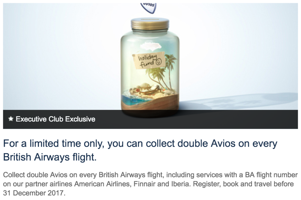 British Airways Double Avios Promotion