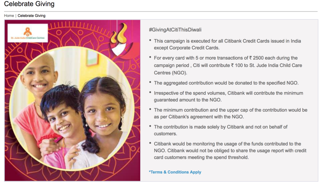 Citibank will donate money this Diwali