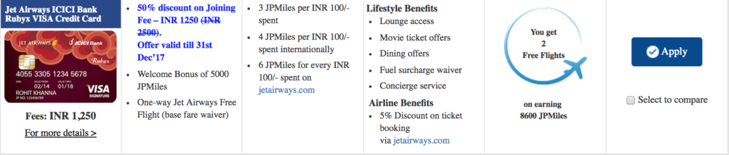 Jet Airways ICICI Rubyx Credit Card