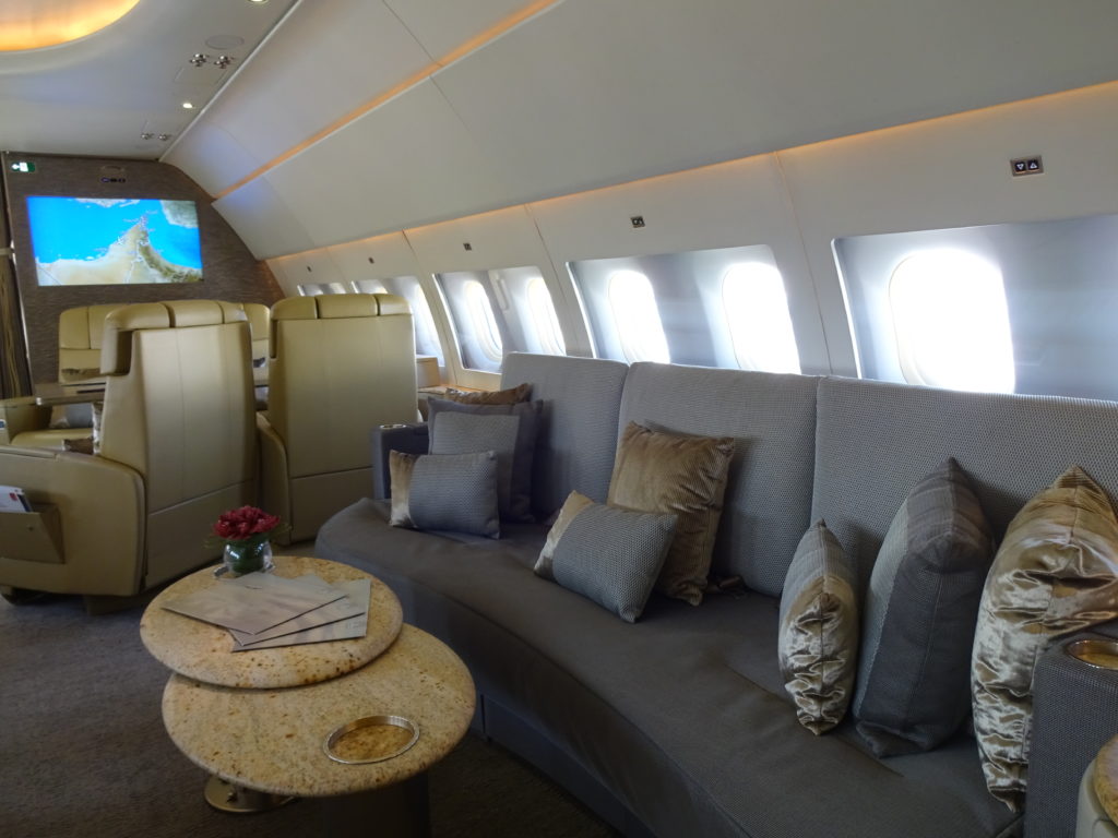 a couch in an airplane
