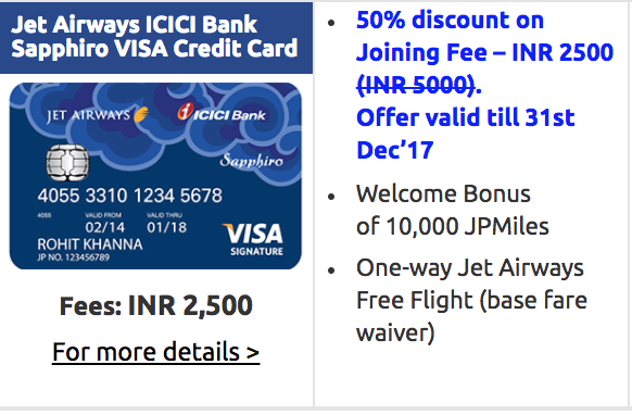 Jet Airways ICICI Bank Sapphiro Visa Credit Card