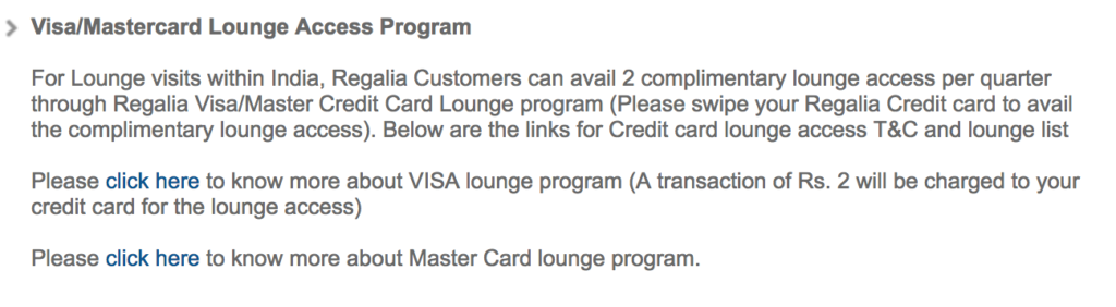 HDFC Bank Regalia Visa Lounge Access