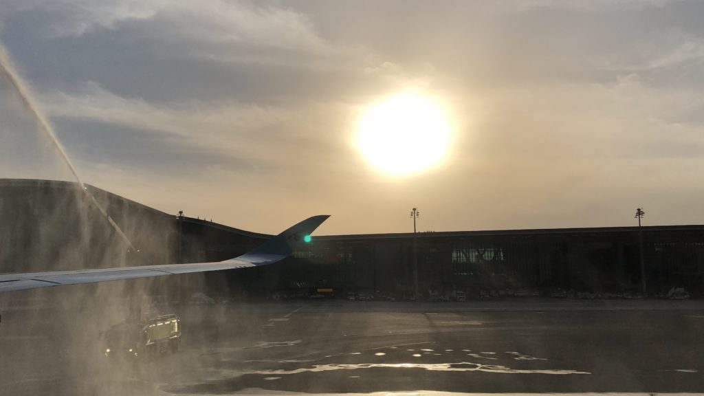 Qatar Airways A350-1000 Inaugural Flight Water Cannon Salute