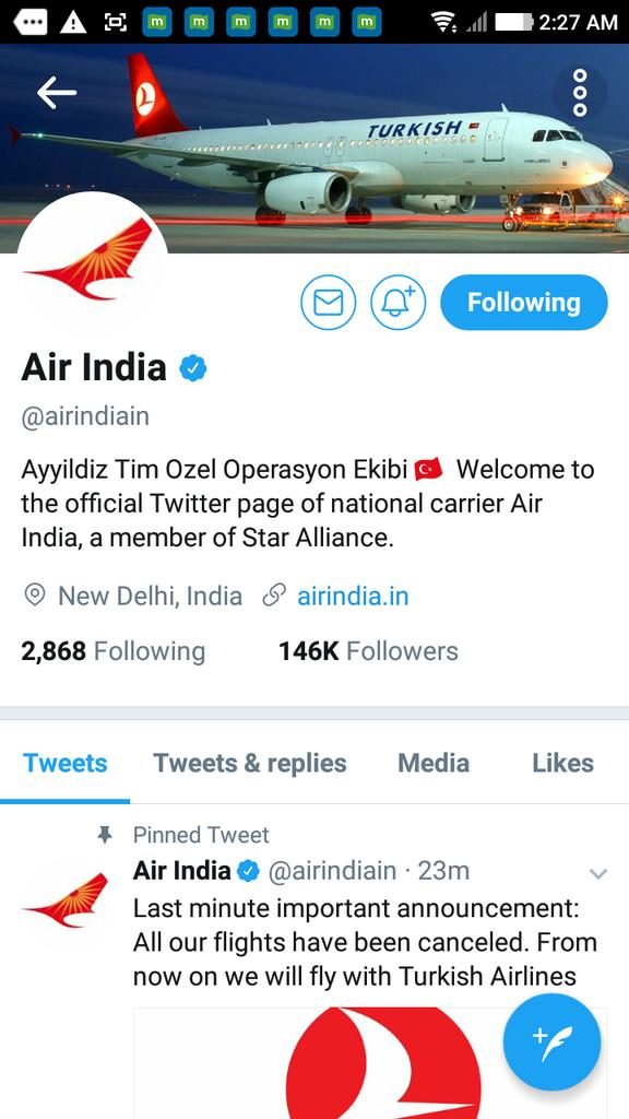 Air India Twitter Hacked
