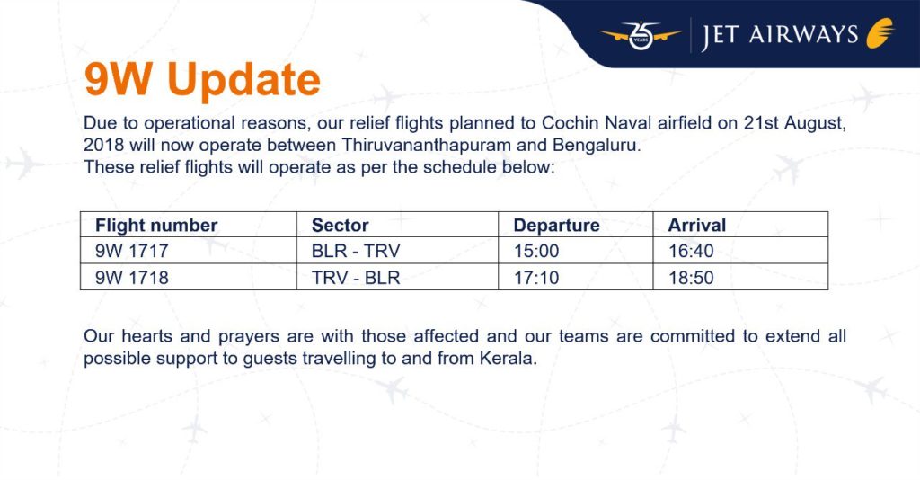 Jet Airways Kerala Floods relief flights