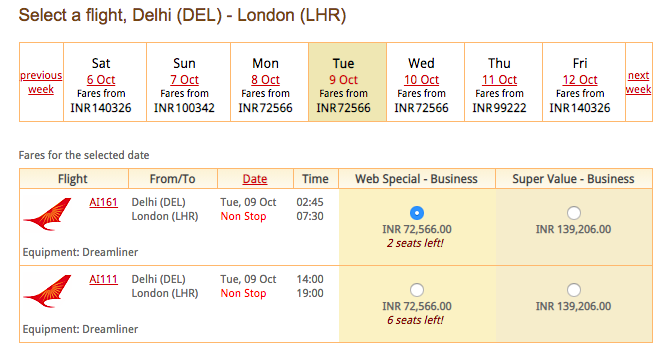 air india business class promo