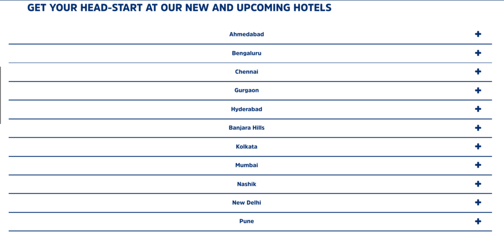a list of hotels with names