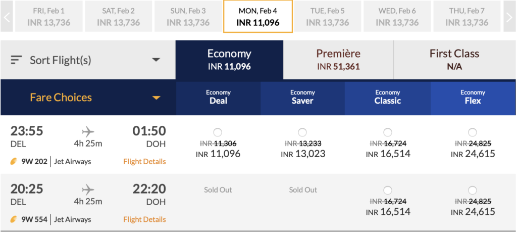 Jet Airways Delhi to Doha