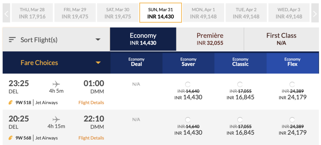 Jet Airways New Delhi to Dammam