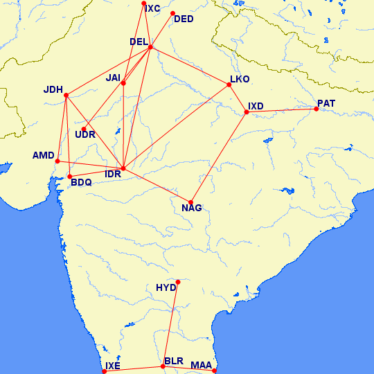 Jet Airways ATR route map