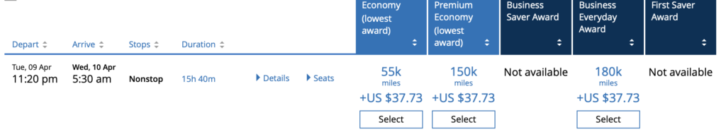United Airlines Premium Economy Mumbai to Newark One-way Award seat 