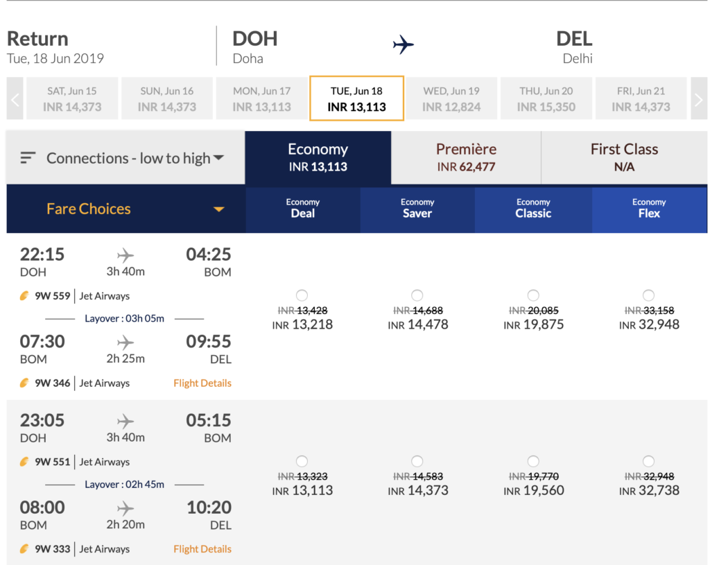 Jet Airways flight schedule