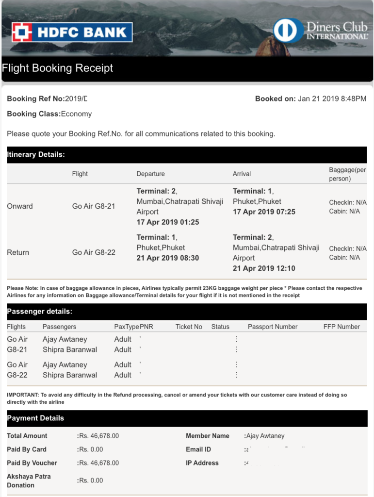 a screenshot of a flight receipt