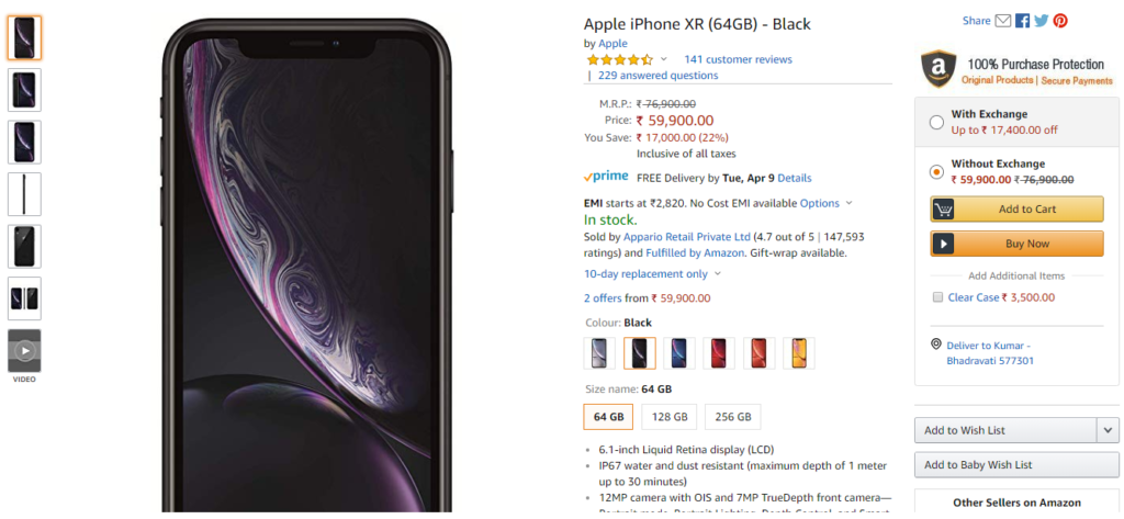                                                               iPhone XR 64 GB Variant @ Amazon - 0030 hrs April 05, 2019