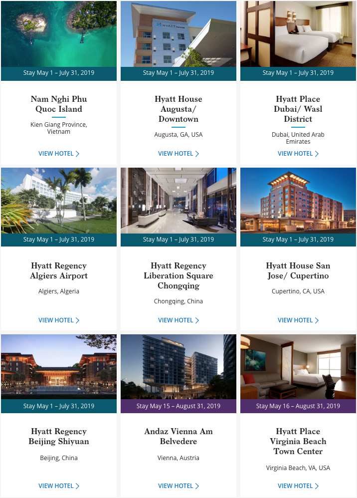 Hyatt New Hotels 2019