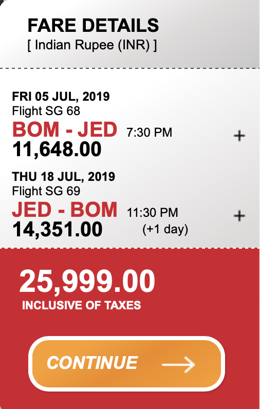 Jeddah to delhi flight ticket price