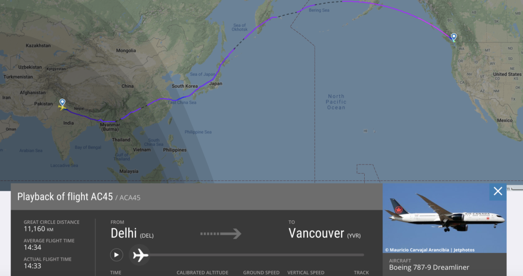 Air Canada delhi to toronto