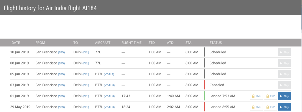  Air India delhi to san francisco
