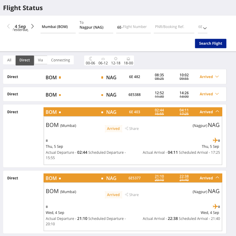 a screenshot of a flight status