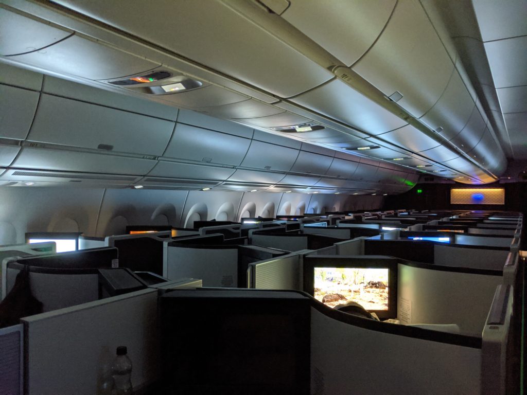 an airplane with rows of cubicles
