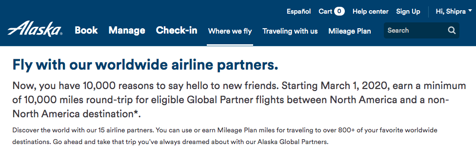 Alaska Airlines Mileage Plan Partners